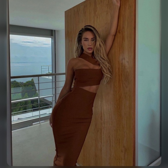 House of CB Dresses & Skirts - House of Cb Aina Tan Cut Out Bandage Midi Dress